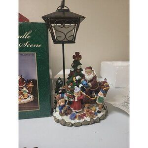 Vintage colorful festive  Christmas Scene with Real Candle Street  Lamp In EUC